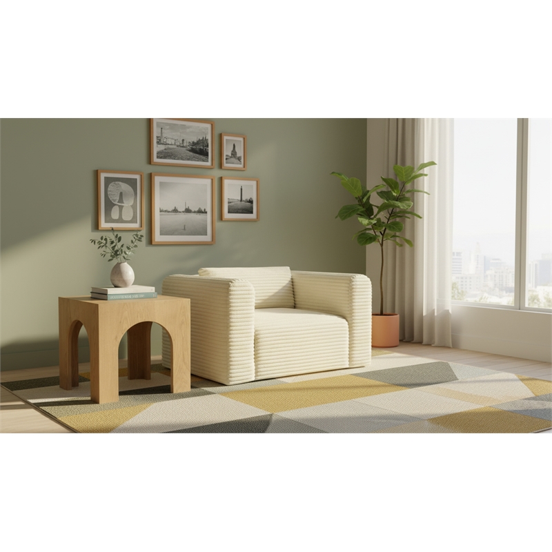 Meridian Furniture Shaggy Cream Corduroy Performance Fabric Arm Chair