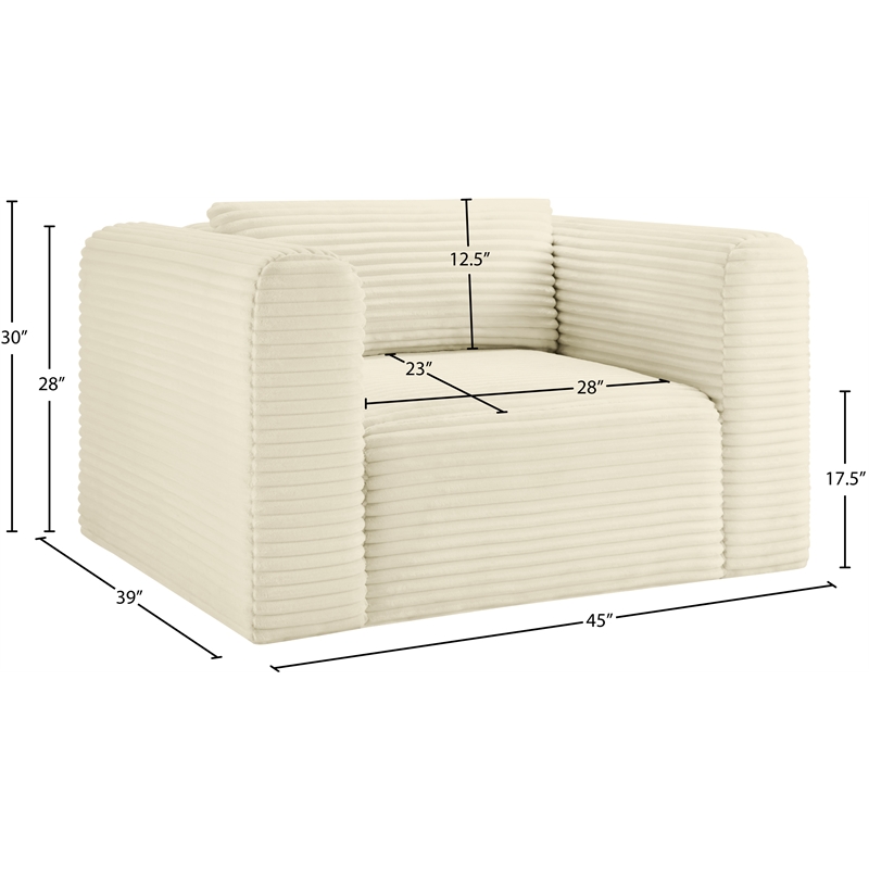 Meridian Furniture Shaggy Cream Corduroy Performance Fabric Arm Chair