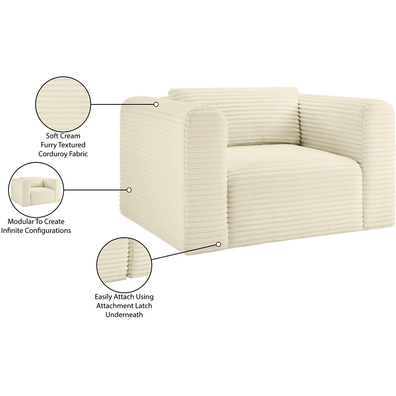 Meridian Furniture Shaggy Cream Corduroy Performance Fabric Arm Chair