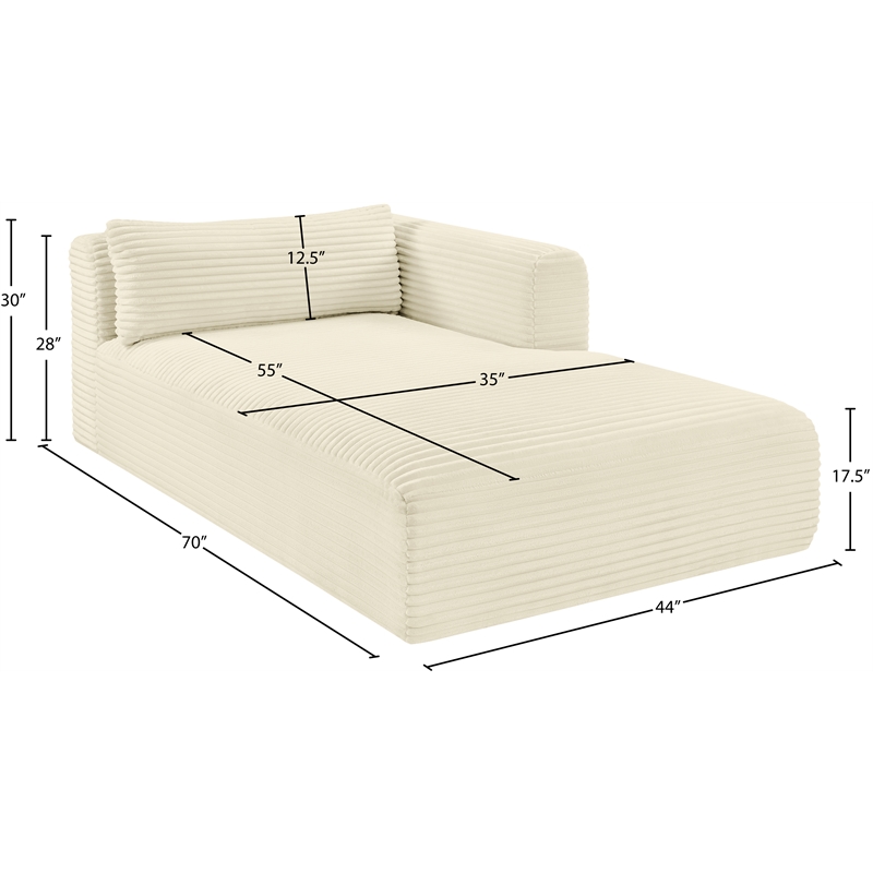 Meridian Furniture Shaggy Cream Corduroy Performance Fabric Chaise