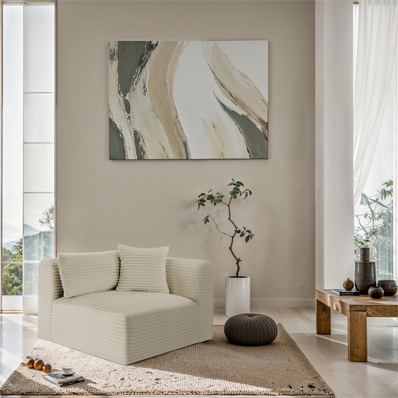 Meridian Furniture Shaggy Cream Corduroy Performance Fabric Corner Chair