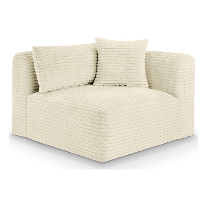 Meridian Furniture Shaggy Cream Corduroy Performance Fabric Corner Chair