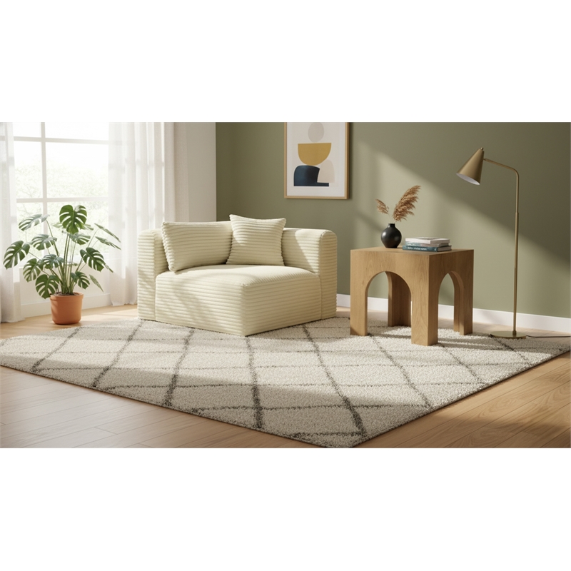 Meridian Furniture Shaggy Cream Corduroy Performance Fabric Corner Chair