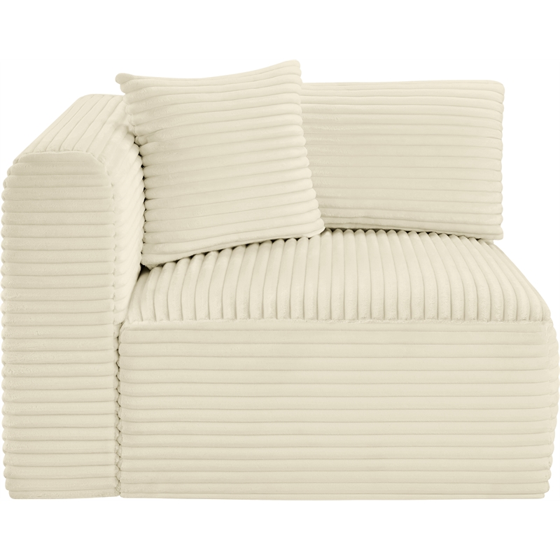 Meridian Furniture Shaggy Cream Corduroy Performance Fabric Corner Chair