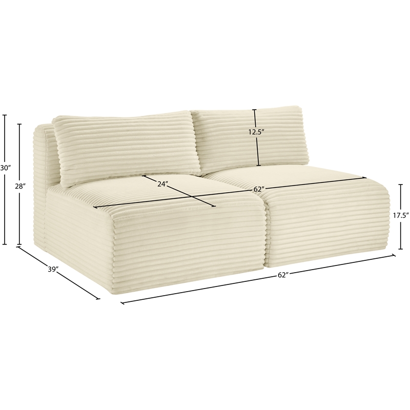 Meridian Furniture 2-Piece Cream Corduroy Performance Fabric Modular Sofa