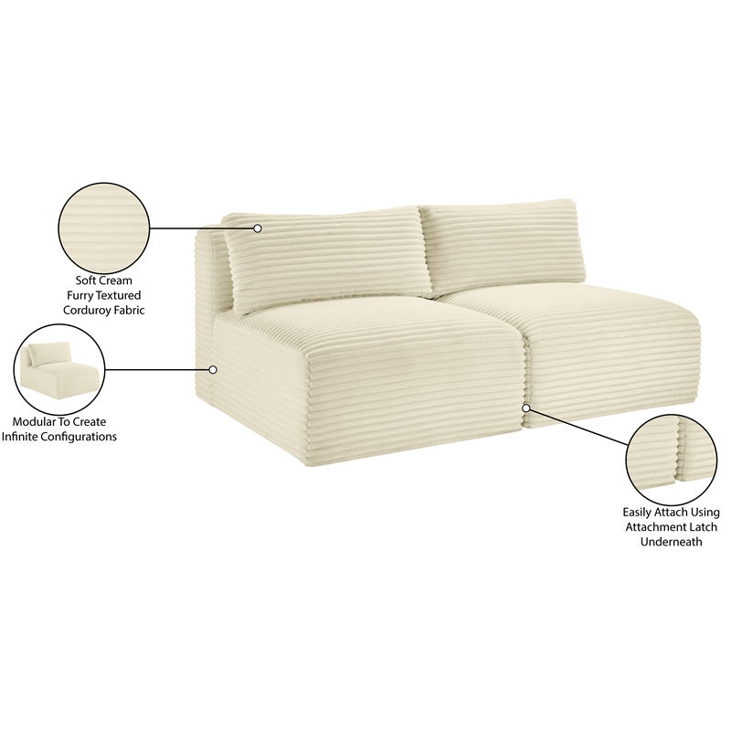 Meridian Furniture 2-Piece Cream Corduroy Performance Fabric Modular Sofa
