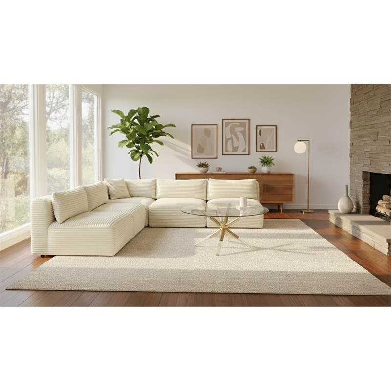 Meridian Furniture 5-Piece Cream Corduroy Performance Fabric Modular Sectional