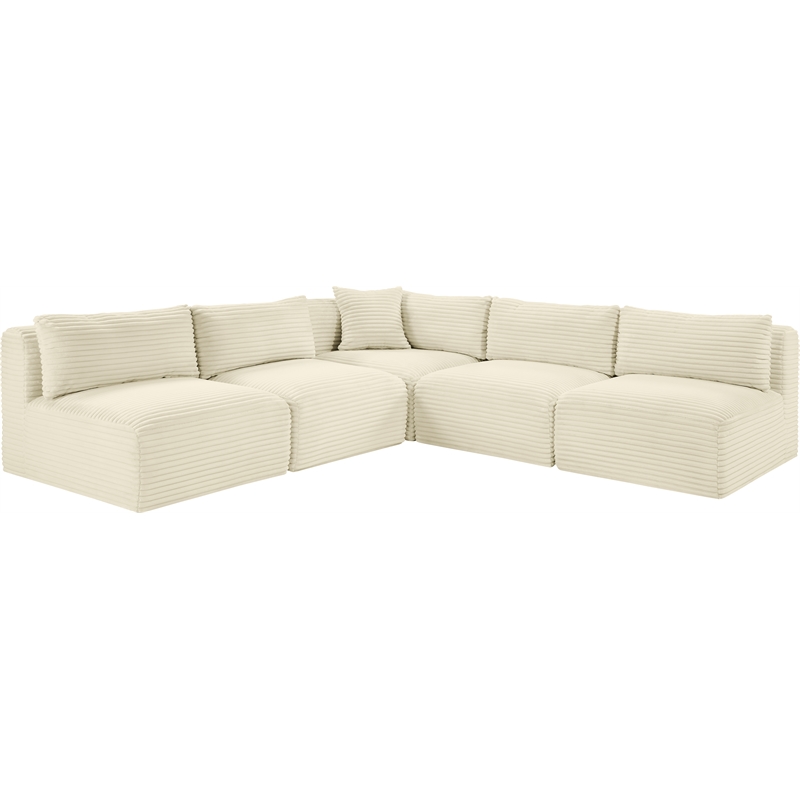 Meridian Furniture 5-Piece Cream Corduroy Performance Fabric Modular Sectional