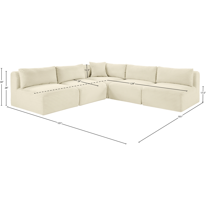 Meridian Furniture 5-Piece Cream Corduroy Performance Fabric Modular Sectional