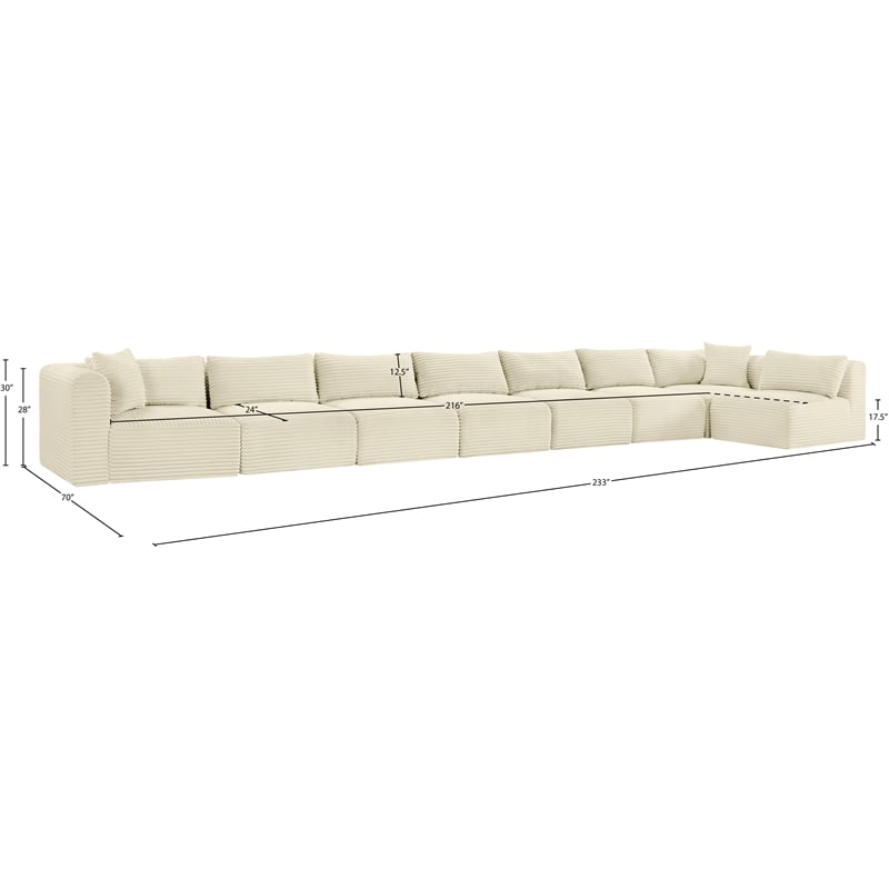 Meridian Furniture 8-Piece Cream Corduroy Performance Fabric Modular Sectional