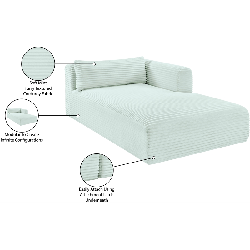 Meridian Furniture Shaggy Mint Corduroy Performance Fabric Chaise