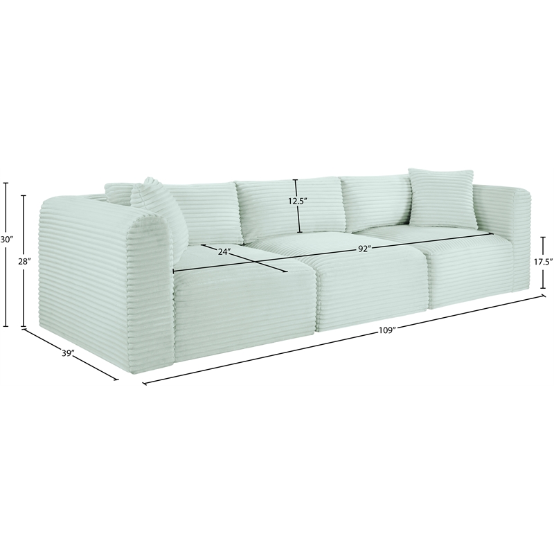 Meridian Furniture 3-Piece Mint Corduroy Performance Fabric Modular Sofa