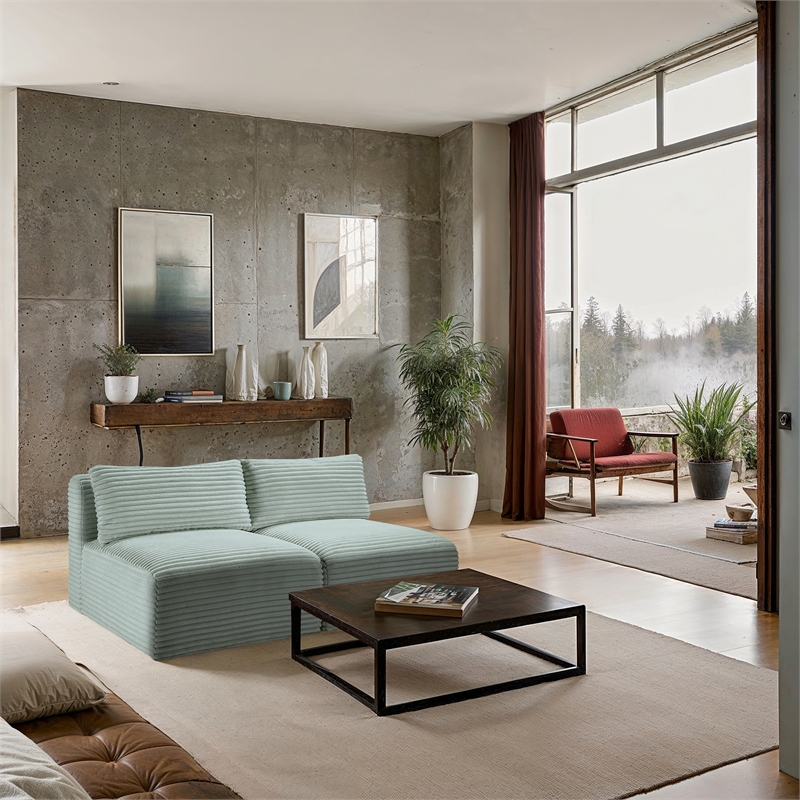 meridian furniture 2-piece mint corduroy performance fabric modular sofa
