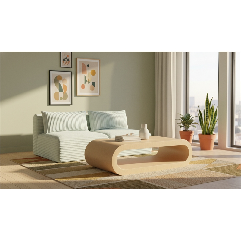 meridian furniture 2-piece mint corduroy performance fabric modular sofa