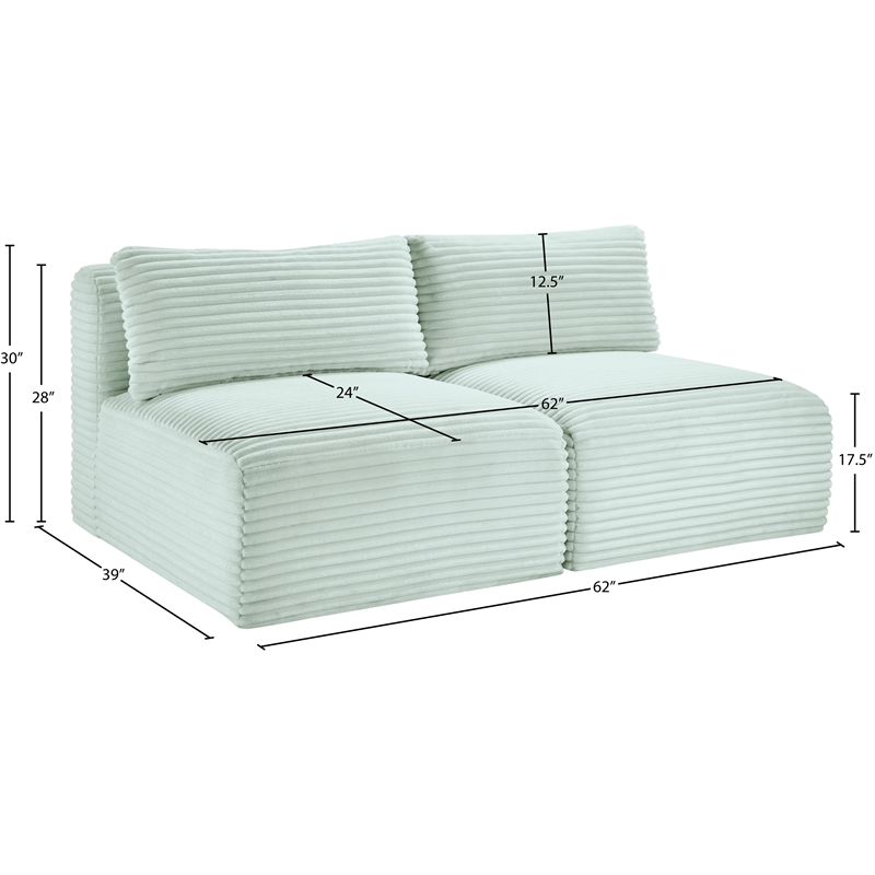 meridian furniture 2-piece mint corduroy performance fabric modular sofa
