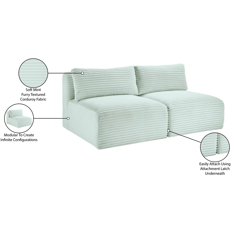 meridian furniture 2-piece mint corduroy performance fabric modular sofa
