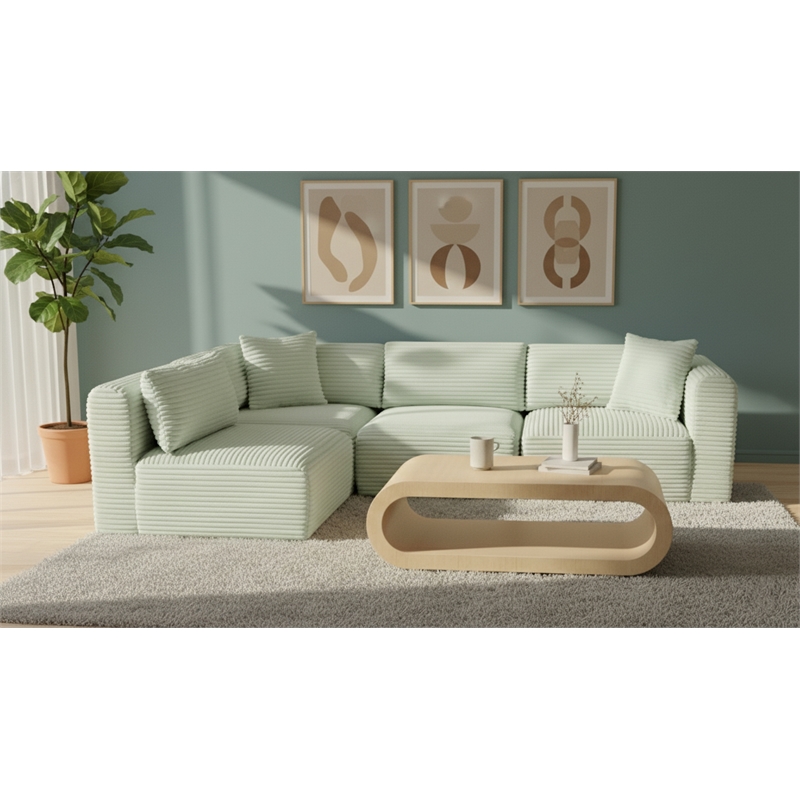 Meridian Furniture 4-Piece Mint Corduroy Performance Fabric Modular Sectional
