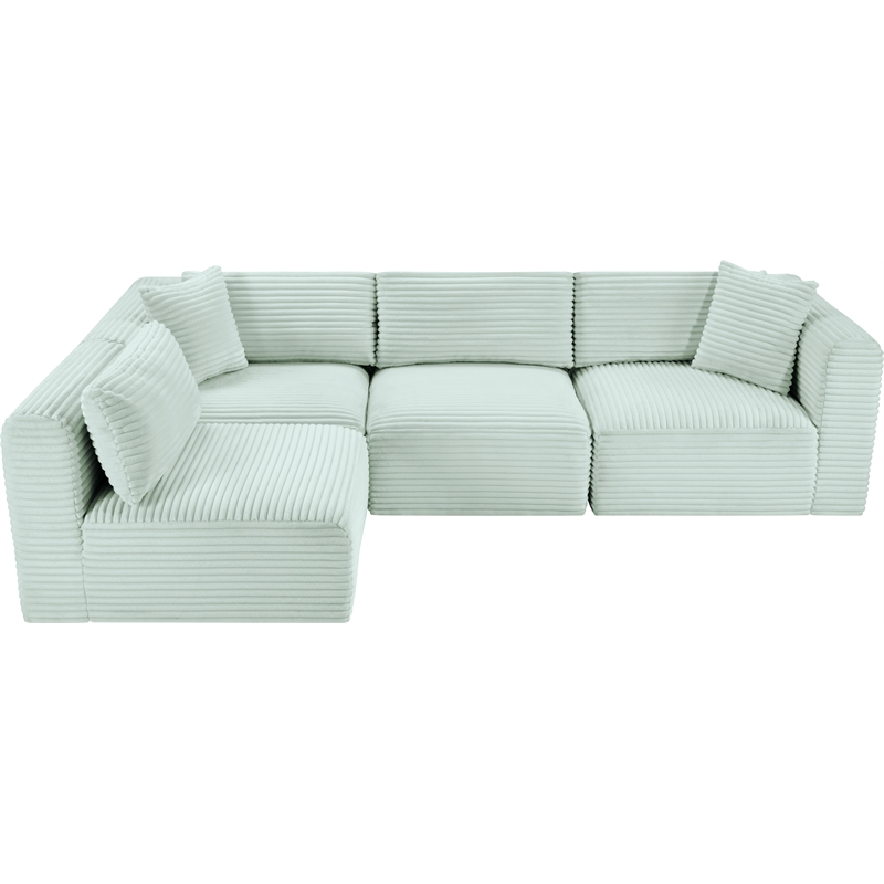 Meridian Furniture 4-Piece Mint Corduroy Performance Fabric Modular Sectional