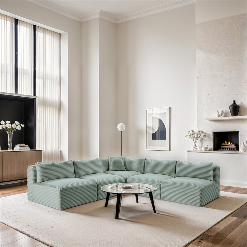 Meridian Furniture 5-Piece Mint Corduroy Performance Fabric Modular Sectional