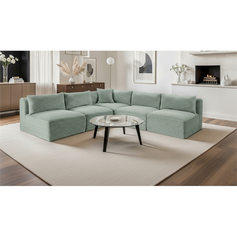 Meridian Furniture 5-Piece Mint Corduroy Performance Fabric Modular Sectional