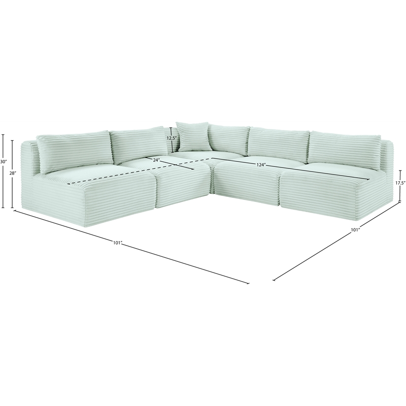 Meridian Furniture 5-Piece Mint Corduroy Performance Fabric Modular Sectional