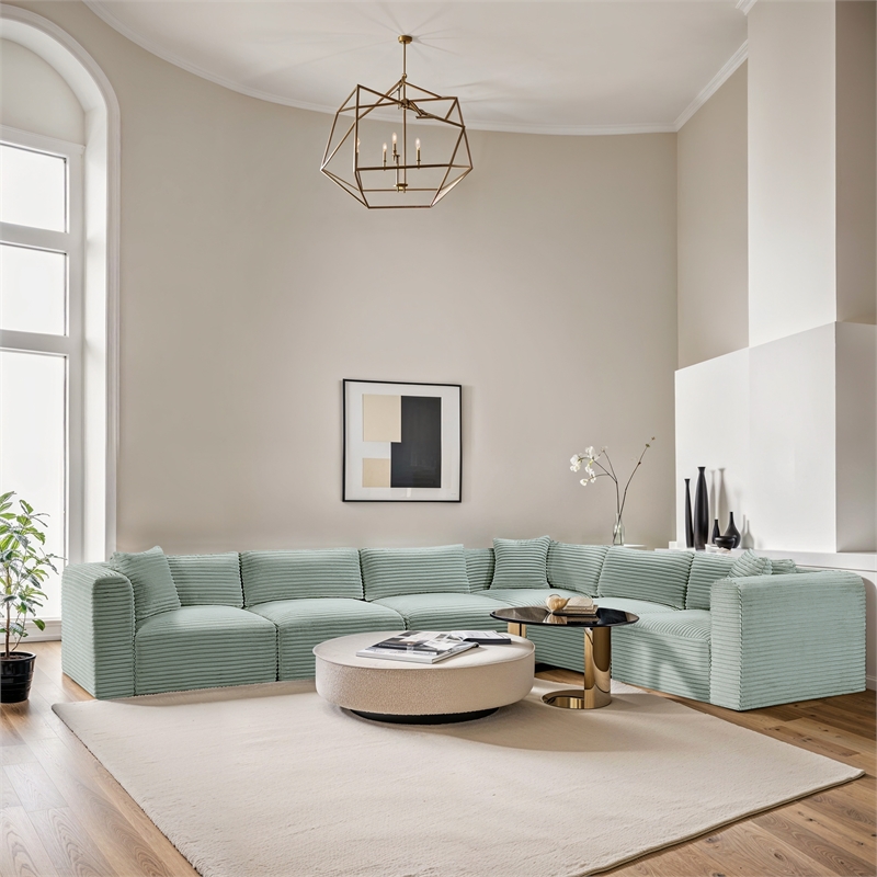 Meridian Furniture 6-Piece Mint Corduroy Performance Fabric Modular Sectional