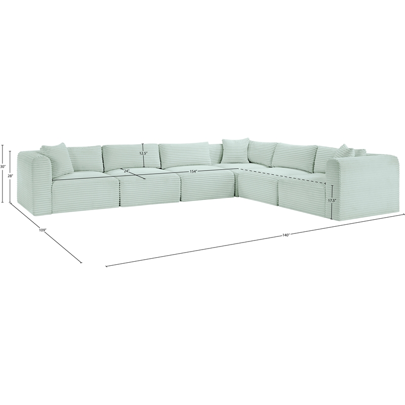 Meridian Furniture 6-Piece Mint Corduroy Performance Fabric Modular Sectional