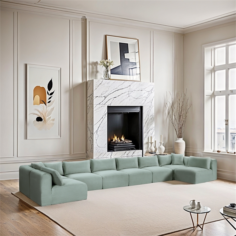 Meridian Furniture 8-Piece Mint Corduroy Performance Fabric Modular Sectional