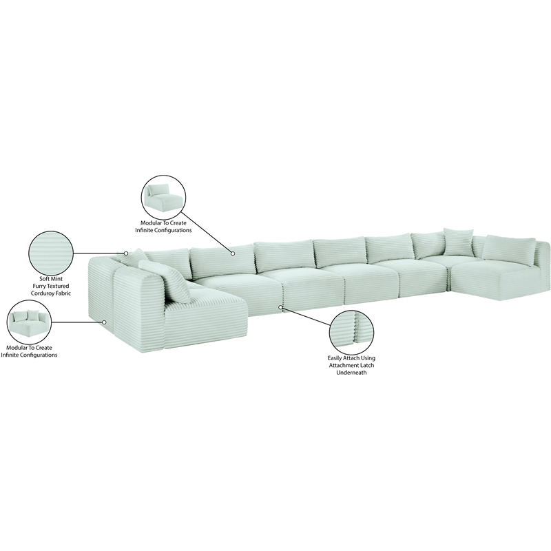 Meridian Furniture 8-Piece Mint Corduroy Performance Fabric Modular Sectional