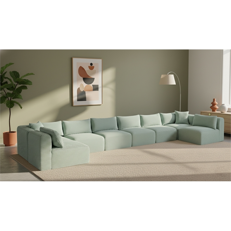Meridian Furniture 8-Piece Mint Corduroy Performance Fabric Modular Sectional