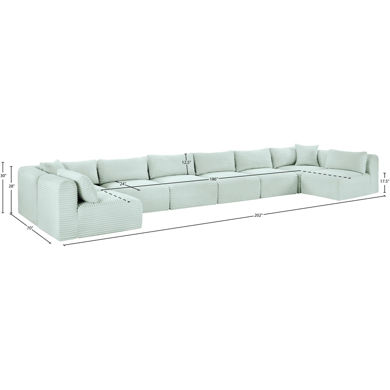 Meridian Furniture 8-Piece Mint Corduroy Performance Fabric Modular Sectional