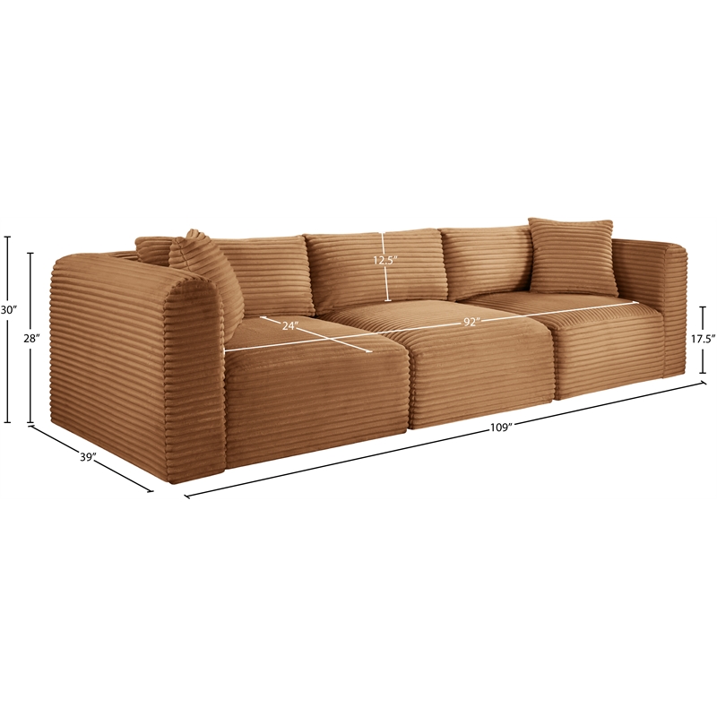 Meridian Furniture 3-Piece Saddle Corduroy Performance Fabric Modular Sofa