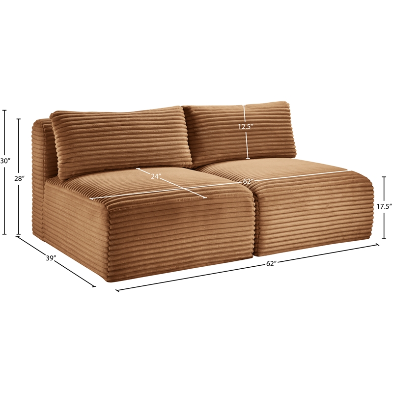 Meridian Furniture 2-Piece Saddle Corduroy Performance Fabric Modular Sofa