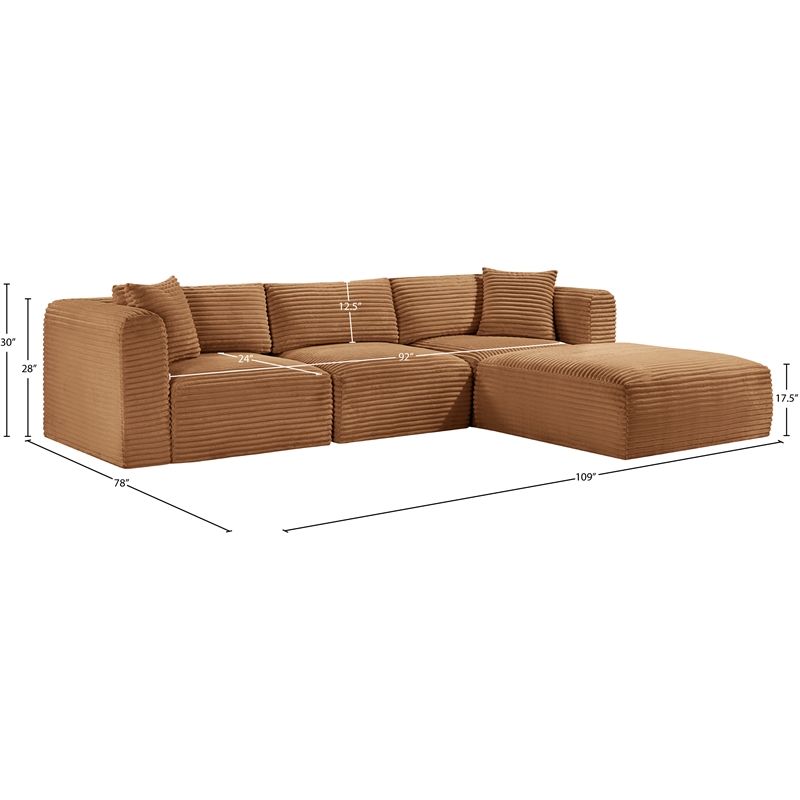 Meridian Furniture 4-Piece Saddle Corduroy Performance Fabric Modular Sectional