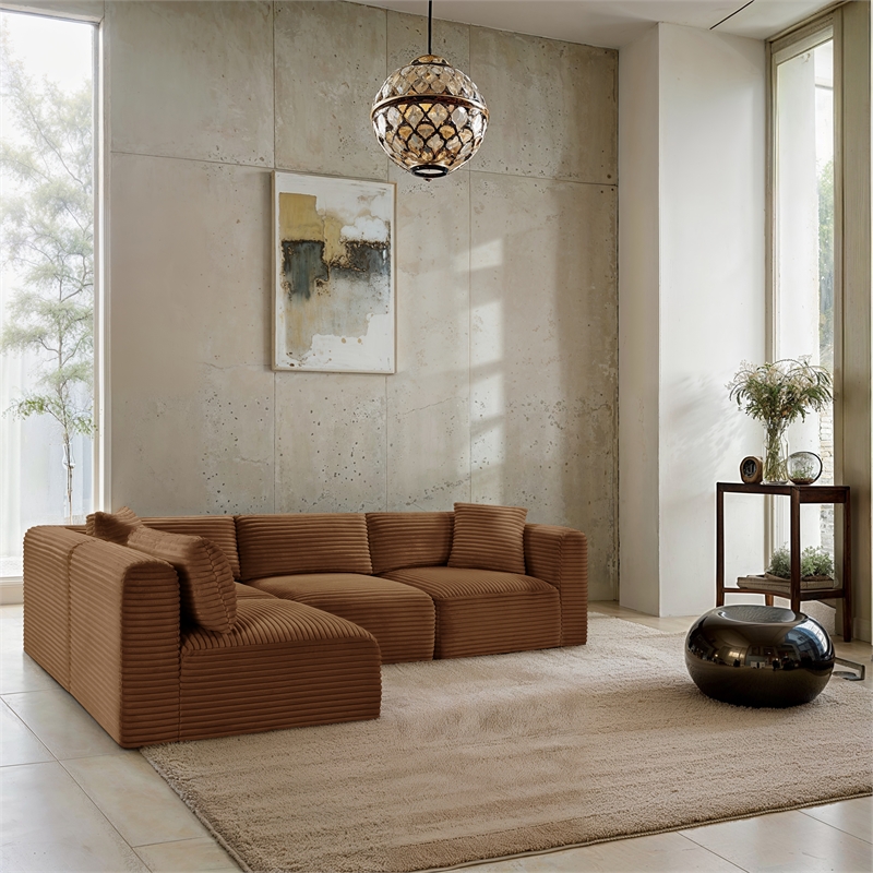 Meridian Furniture 4-Piece Saddle Corduroy Performance Fabric Modular Sectional