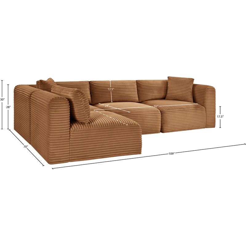 Meridian Furniture 4-Piece Saddle Corduroy Performance Fabric Modular Sectional
