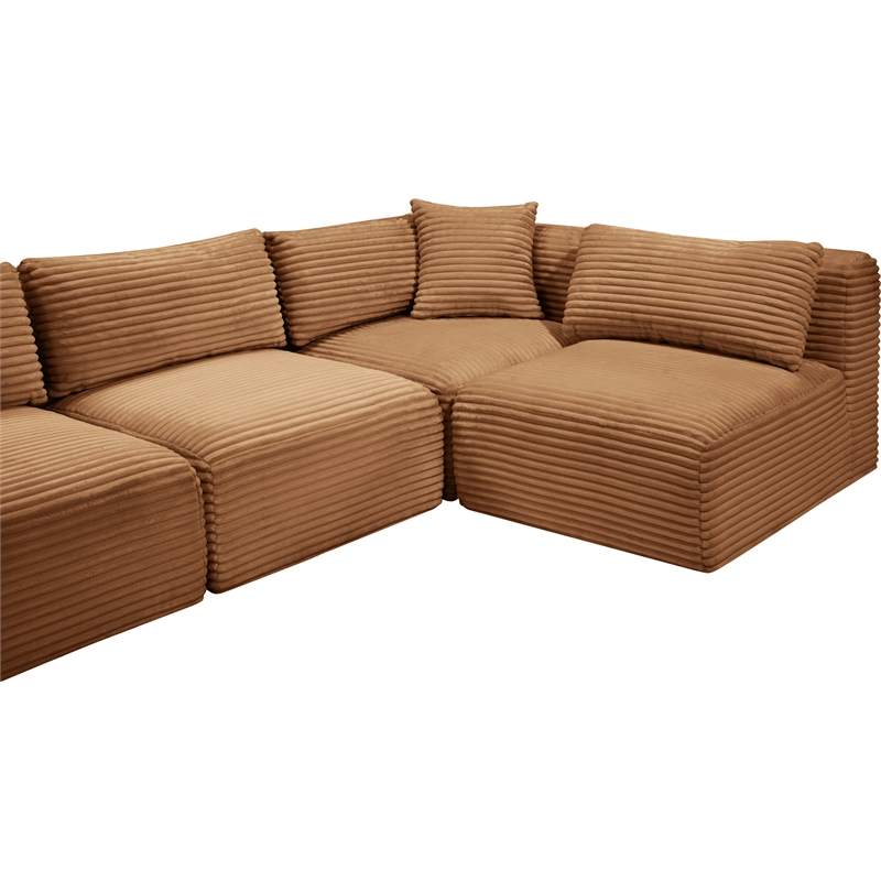 Meridian Furniture 4-Piece Saddle Corduroy Performance Fabric Modular Sectional