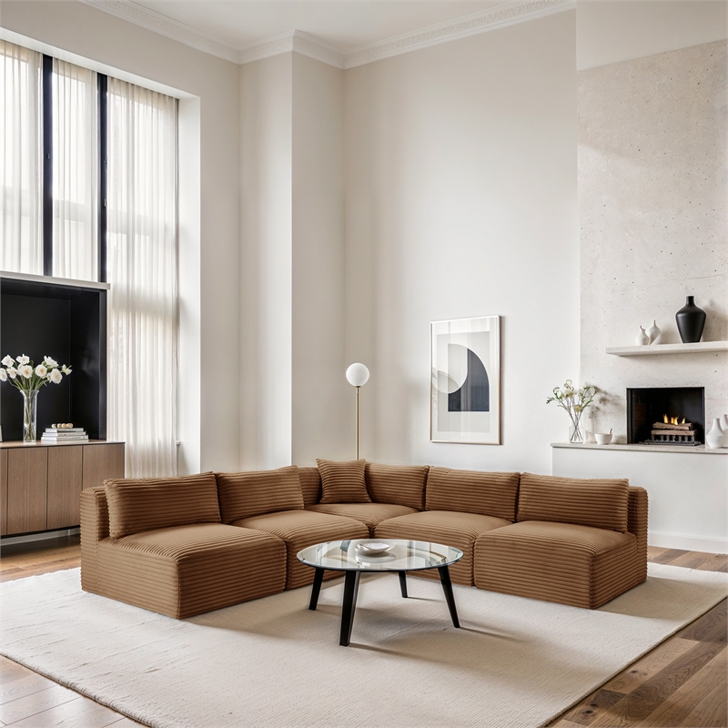 Meridian Furniture 5-Piece Saddle Corduroy Performance Fabric Modular Sectional