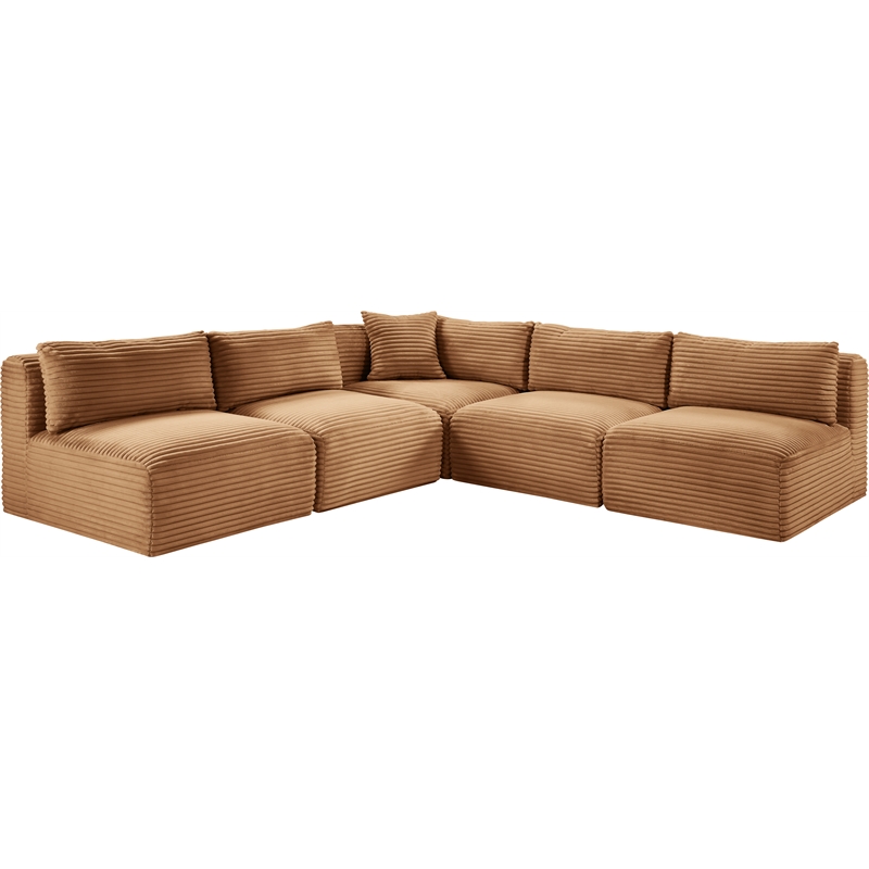 Meridian Furniture 5-Piece Saddle Corduroy Performance Fabric Modular Sectional