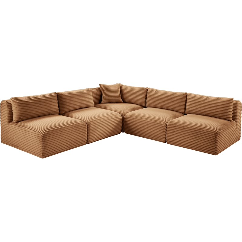Meridian Furniture 5-Piece Saddle Corduroy Performance Fabric Modular Sectional