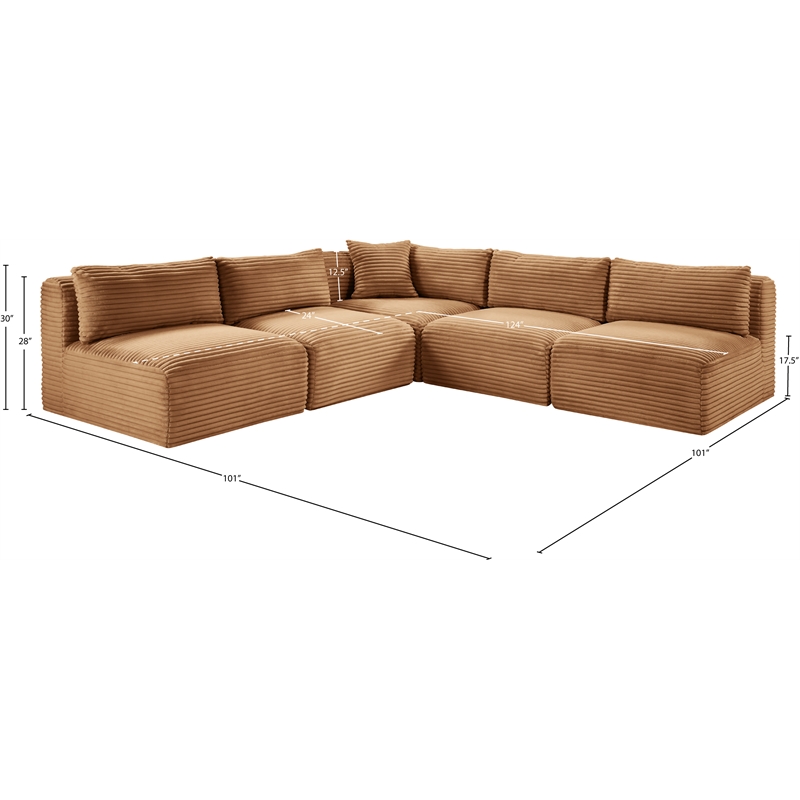 Meridian Furniture 5-Piece Saddle Corduroy Performance Fabric Modular Sectional