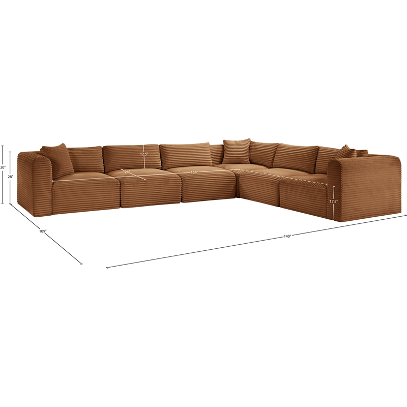 Meridian Furniture 6-Piece Saddle Corduroy Performance Fabric Modular Sectional