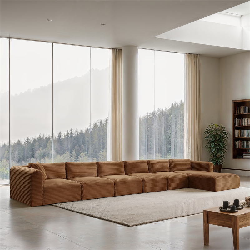 Meridian Furniture 6-Piece Saddle Corduroy Performance Fabric Modular Sectional