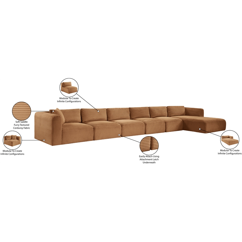 Meridian Furniture 6-Piece Saddle Corduroy Performance Fabric Modular Sectional