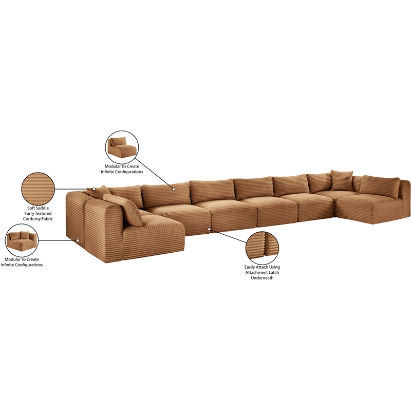 Meridian Furniture 8-Piece Saddle Corduroy Performance Fabric Modular Sectional