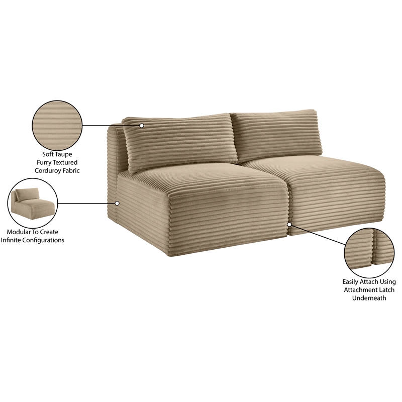 Meridian Furniture 2-Piece Taupe Corduroy Performance Fabric Modular Sofa