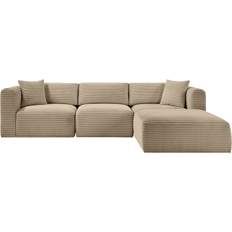 Meridian Furniture 4-Piece Taupe Corduroy Performance Fabric Modular Sectional