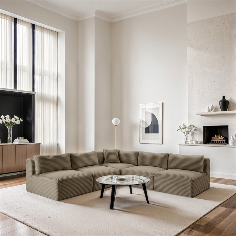 Meridian Furniture 5-Piece Taupe Corduroy Performance Fabric Modular Sectional