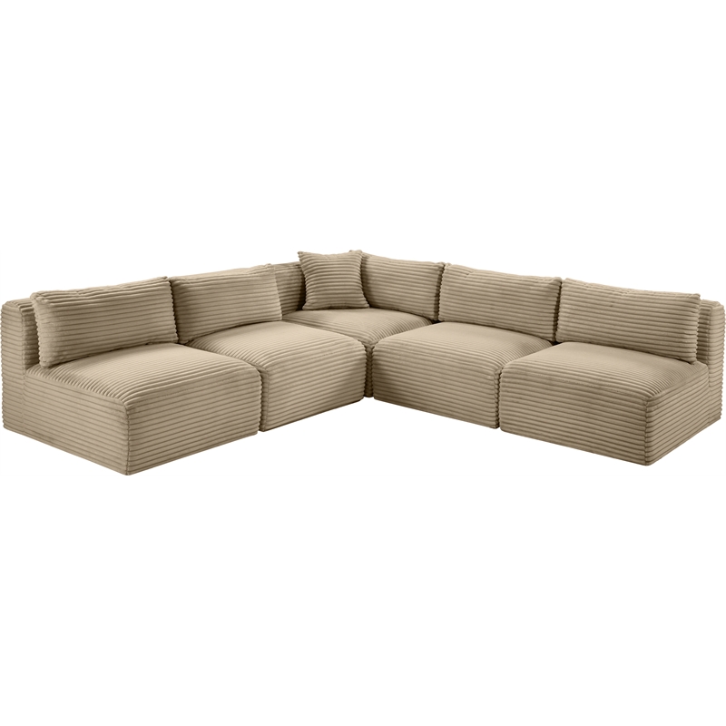 Meridian Furniture 5-Piece Taupe Corduroy Performance Fabric Modular Sectional