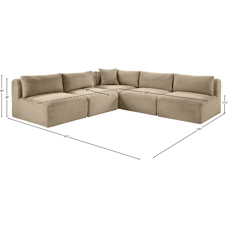 Meridian Furniture 5-Piece Taupe Corduroy Performance Fabric Modular Sectional
